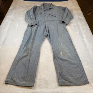 VINTAGE KEY IMPERIAL DENIM HICKORY STRIPE WORK JUMPSUIT COVERALLS MEN